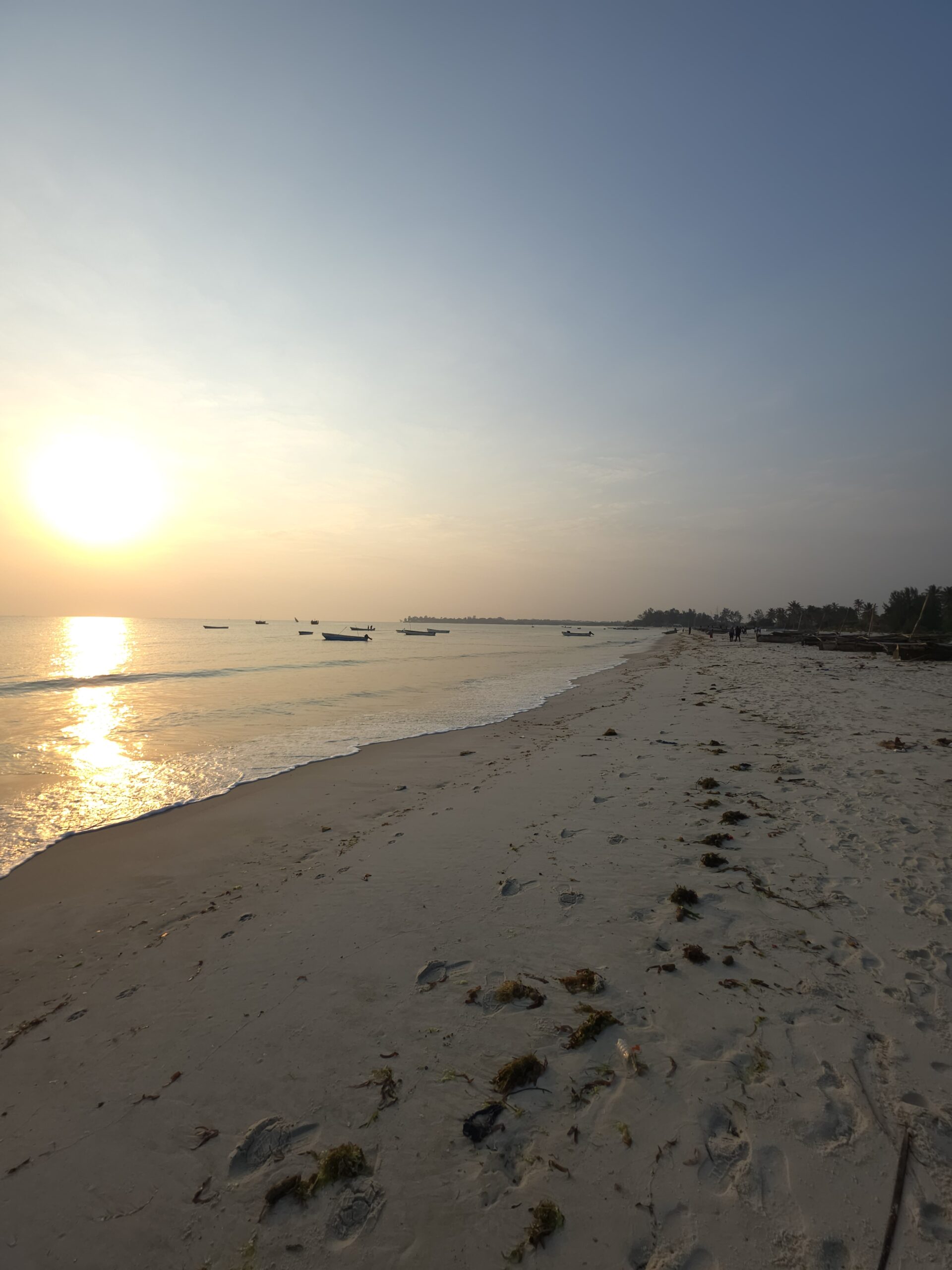 Dar es Salaam beach at sunrise with fishing boats