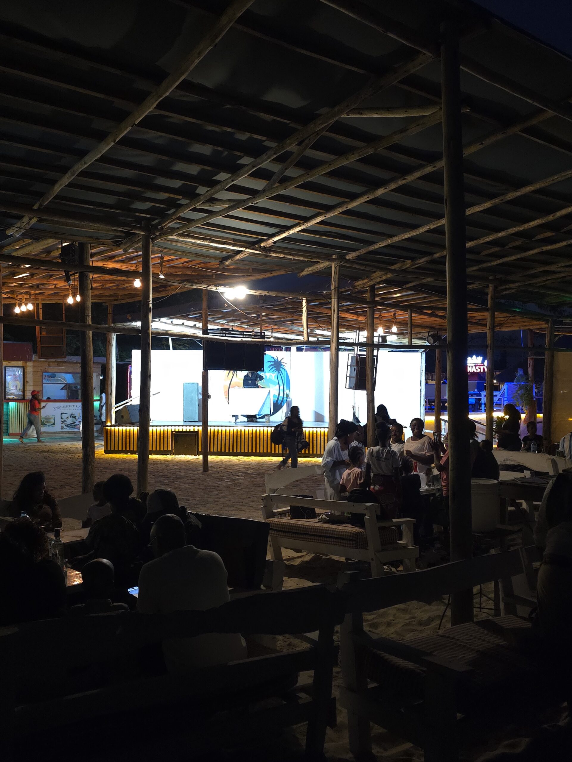 Beach bar and lounge at night on the Msasani Peninsula, Dar es Salaam