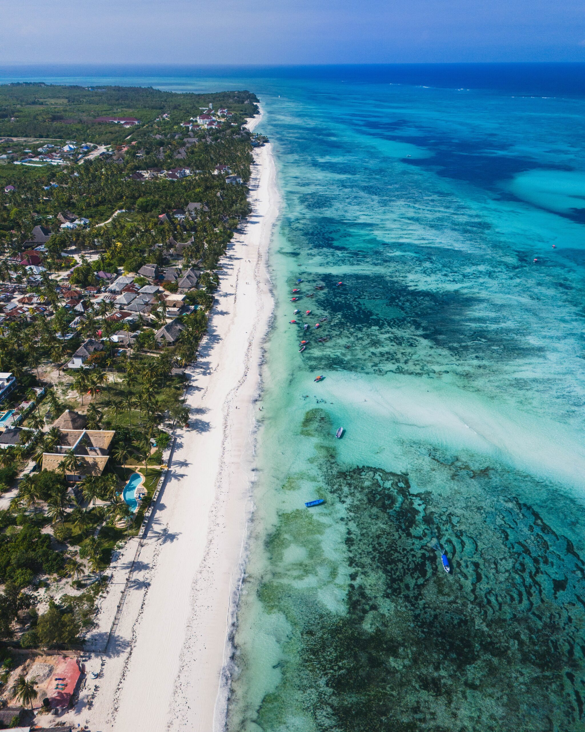Aerial view of the Zanzibar coastline, Mjini Magharibi Region