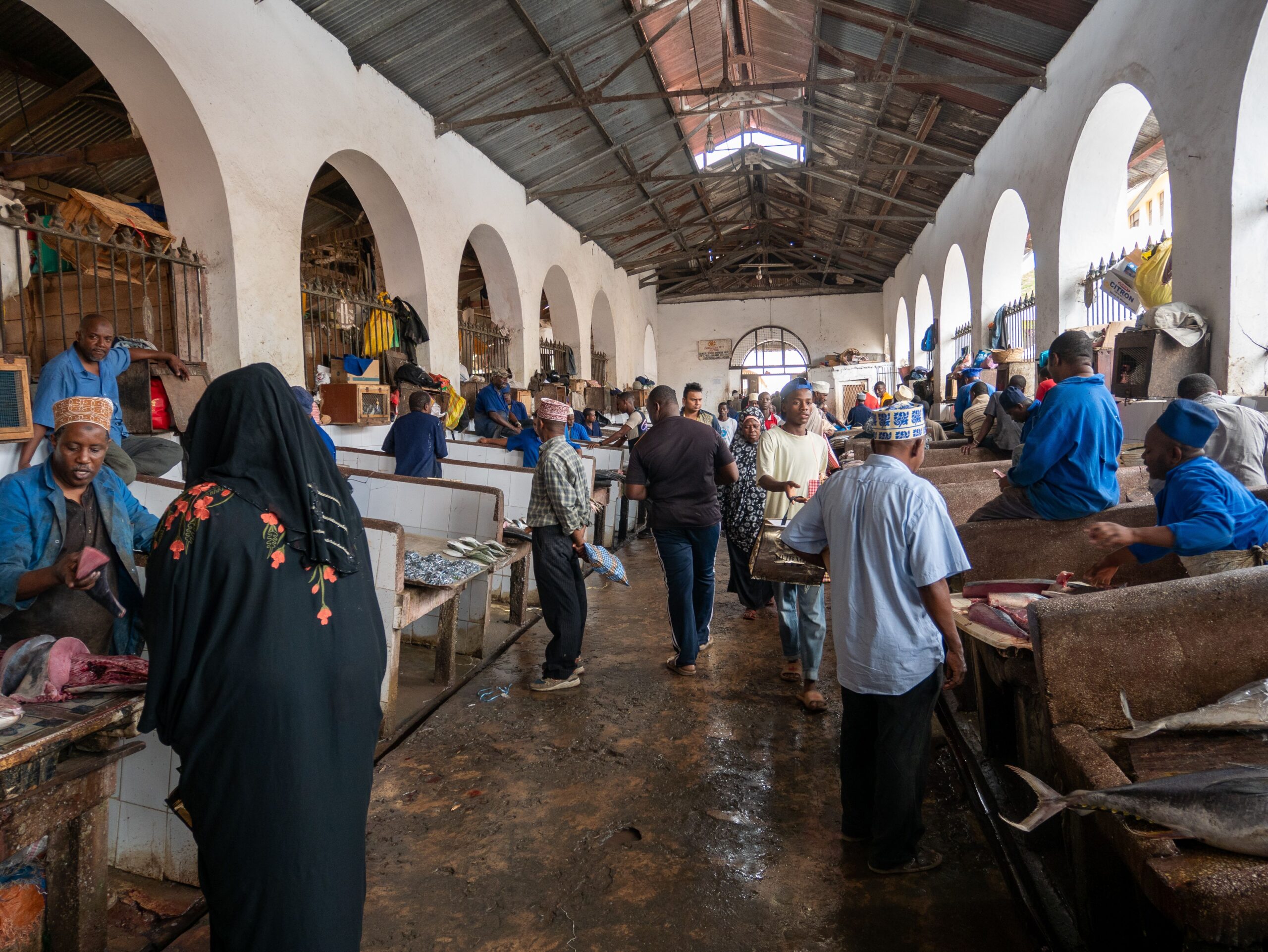 Inside a covered market in Zanzibar Town, Tanzania