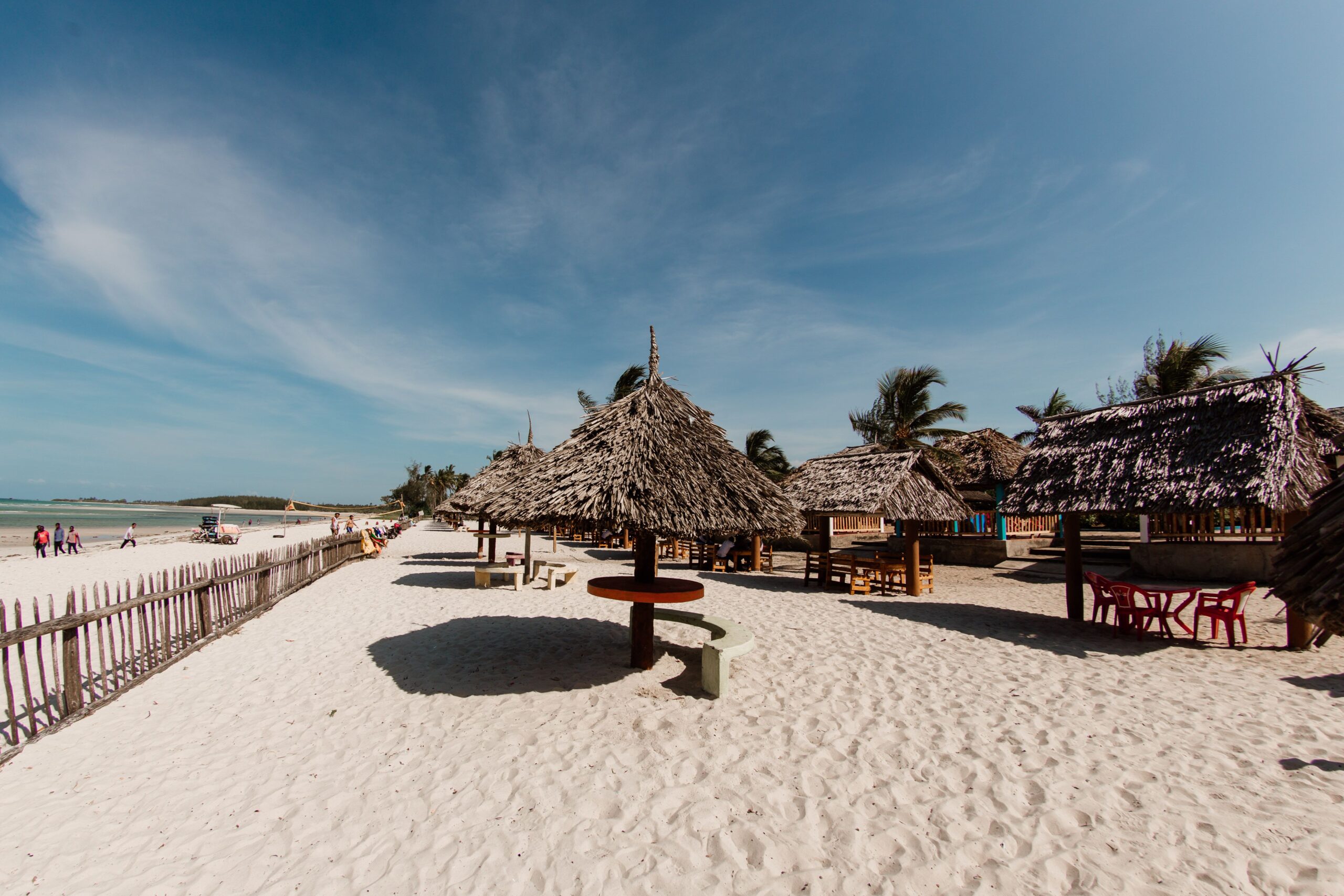 Traditional thatched huts on a Zanzibar beach